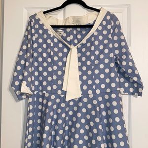 Unique Vintage Light Blue Polka Dot Retro Dress